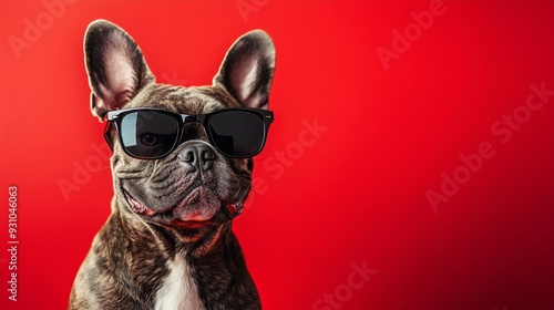 Cool French Bulldog in Sunglasses on a Vibrant Red Background