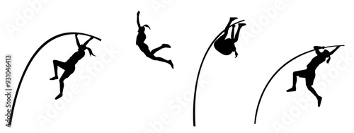 Vector set of silhouettes of pole vault. sports, athletics. Isolated on white background. vector illustration.