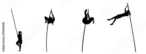 Vector set of silhouettes of pole vault. sports, athletics. Isolated on white background. vector illustration.