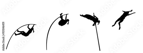 Vector set of silhouettes of pole vault. sports, athletics. Isolated on white background. vector illustration.
