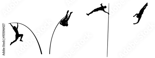 Vector set of silhouettes of pole vault. sports, athletics. Isolated on white background. vector illustration.