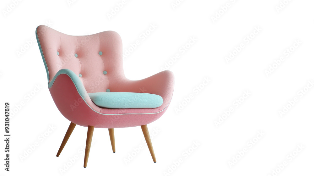 Stylish mid-century modern chair with a vibrant pink and blue design, perfect for any contemporary living space. Stylish mid-century modern chair with a vibrant pink and blue design, perfect for any contemporary living space.