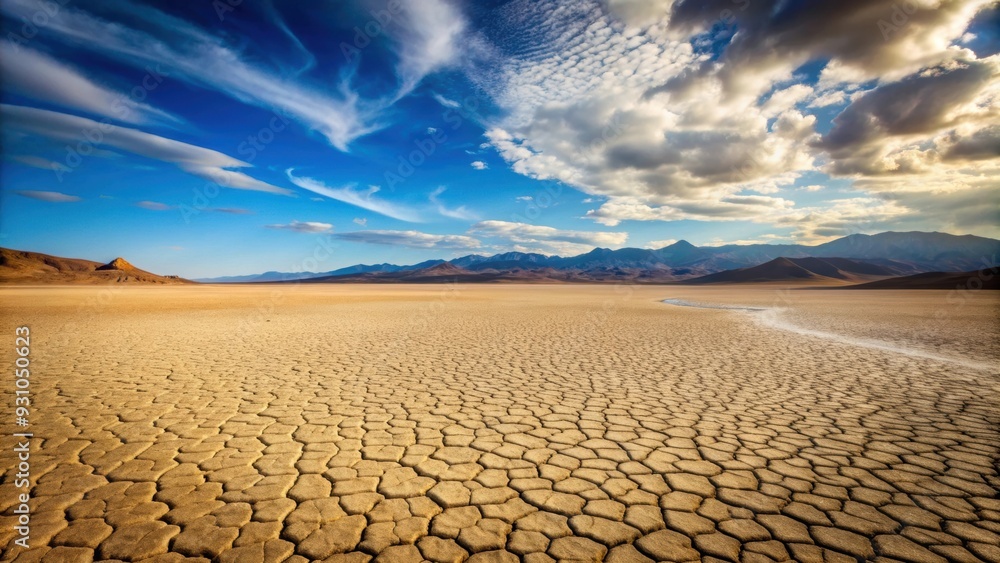 Dry lake bed in a desert landscape , drought, arid, climate change ...