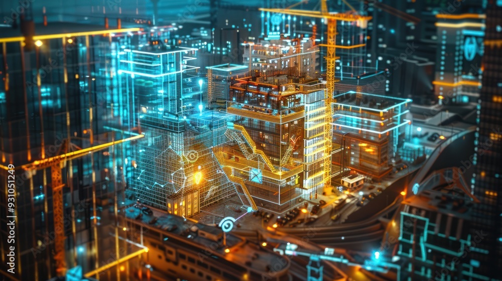 Futuristic Cityscape with Digital Overlays Futuristic Cityscape with Digital Overlays