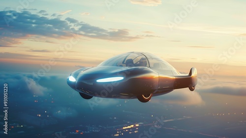 Pesonal Air Vehicle Flying Car Of The Future 3d Concept, Futuristic Air Car Concept - 3D Rendering