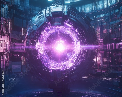 Wallpaper Mural Futuristic energy core emitting vibrant purple light, set in a high-tech environment, perfect for sci-fi and technology themes. Torontodigital.ca