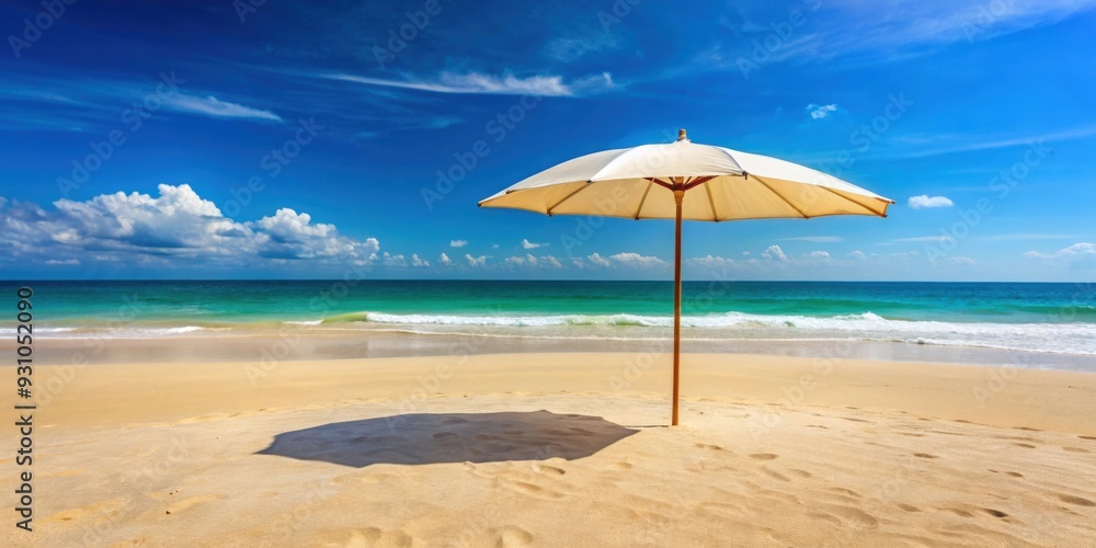 Umbrella providing shade on a sandy beach by the ocean, beach, seashore, relaxation, umbrella, travel, vacation, recreation Umbrella providing shade on a sandy beach by the ocean, beach, seashore, relaxation, umbrella, travel, vacation, recreation