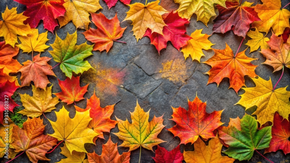 Top view of colorful autumn maple leaves scattered on the ground , foliage, seasonal, nature, fall, orange, red, foliage Top view of colorful autumn maple leaves scattered on the ground , foliage, seasonal, nature, fall, orange, red, foliage