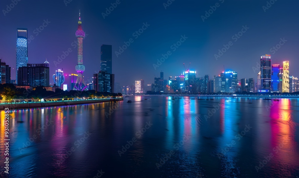 Fototapeta premium Modern cityscape, panoramic background