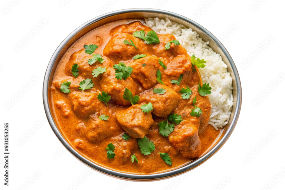 Top View Butter Chicken Meal on Transparent Background Top View Butter Chicken Meal on Transparent Background