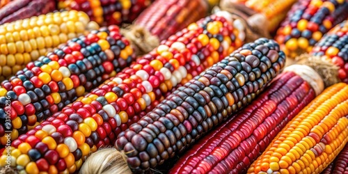 Close up of vibrant and colorful heirloom corn kernels for a textured natural background, heirloom, corn, kernels