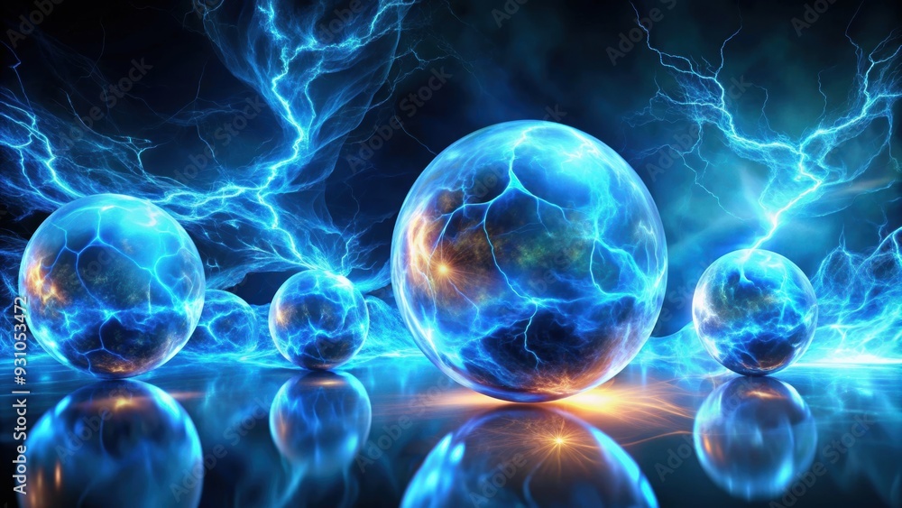 Ethereal blue spheres moving in a elemental dance of fire and lightning , ethereal, blue, spheres, elemental, dance, fire Ethereal blue spheres moving in a elemental dance of fire and lightning , ethereal, blue, spheres, elemental, dance, fire
