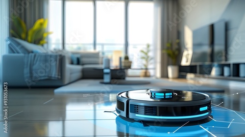 Robot Vacuum Cleaner In A Modern Living Room