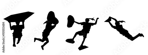 wall climbing, rock climbing, silhouette set. sport, extreme, bouldering. different actions, poses. vector illustration.