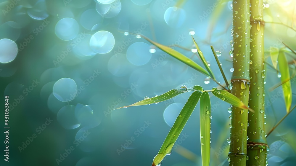 Fototapeta premium Bamboo with water droplets pastel tones flat design