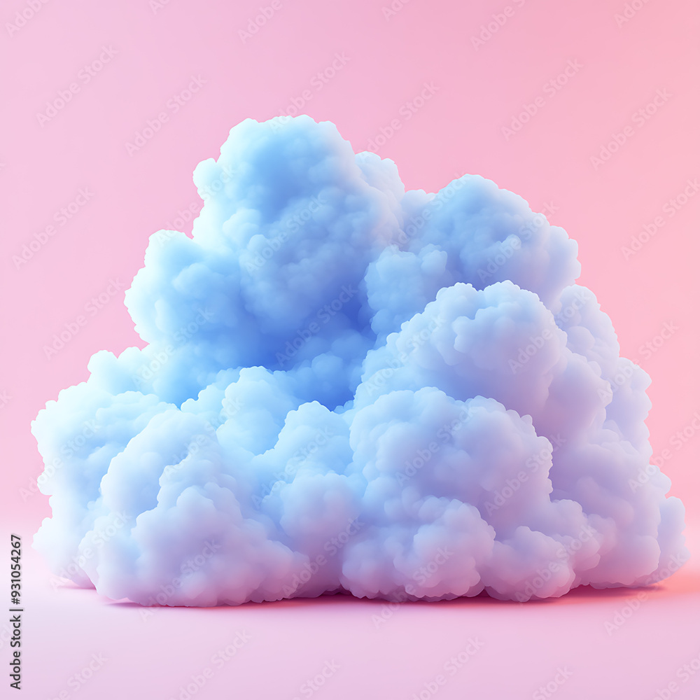 A 3D cloud in baby blue, lilac blue, soft blue color on a different shades pf pastel pink background. A 3D cloud in baby blue, lilac blue, soft blue color on a different shades pf pastel pink background.