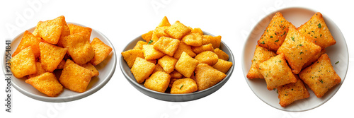 Delicious fried snacks served in three bowls, perfect for appetizers or parties