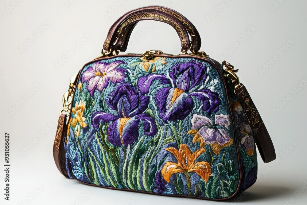 Elegant handbag featuring intricate floral embroidery designs in vibrant colors, perfect for stylish accessories. Elegant handbag featuring intricate floral embroidery designs in vibrant colors, perfect for stylish accessories.