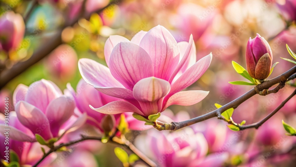 Pink magnolia flower blooming on a branch , spring, petals, blossoming, nature, floral, fragrant, delicate, beauty, closeup, plant Pink magnolia flower blooming on a branch , spring, petals, blossoming, nature, floral, fragrant, delicate, beauty, closeup, plant