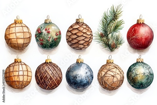 Boho Christmas ornaments with natural wood and wov 737 christmas, decoration, ball, holiday, ornament, celebration, xmas, gold, winter, hanging, sphere, bauble, glass, object, baubles, december, red,  photo