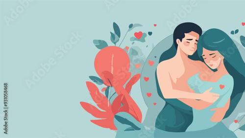 a couple in world sexual health day  illustration, flat design style