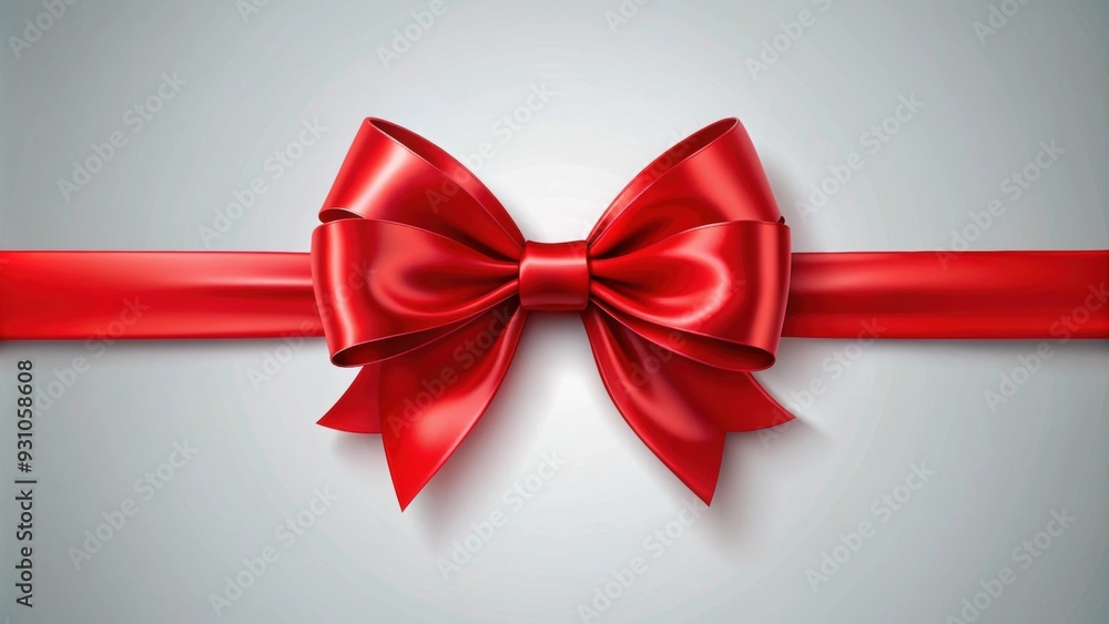 Realistic red ribbon and bow isolated on background, festive, decoration, gift, present, wrapping, holiday, celebration, accessory Realistic red ribbon and bow isolated on background, festive, decoration, gift, present, wrapping, holiday, celebration, accessory