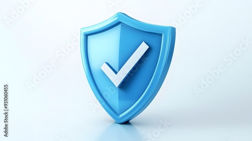 cartoon 3d Icon safety shield check mark perspective . Blue symbol security safety icon. Checkmark in minimalistic style. 3d vector illustration. white background