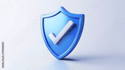 cartoon 3d Icon safety shield check mark perspective . Blue symbol security safety icon. Checkmark in minimalistic style. 3d vector illustration. white background