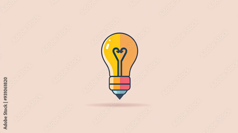 A clean, simple icon of a pencil with a light bulb symbol, representing ideas, against a plain background in a minimalist style. A clean, simple icon of a pencil with a light bulb symbol, representing ideas, against a plain background in a minimalist style.