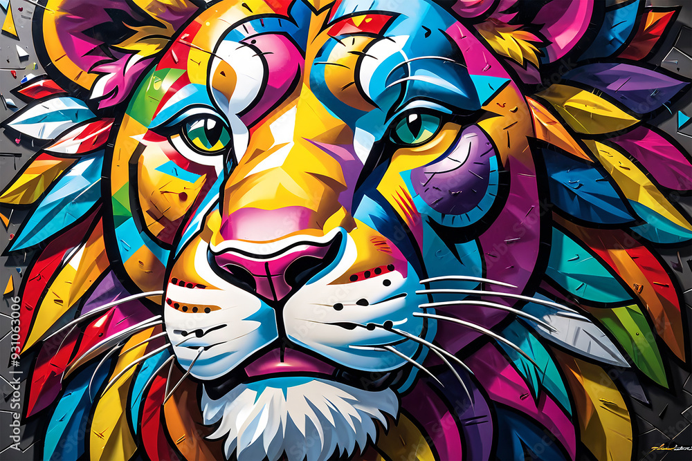 a painting of an lion on a colorful background, generative ai a painting of an lion on a colorful background, generative ai