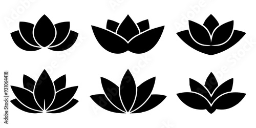 Set of silhouettes lotus flower icon logo design vector illustration