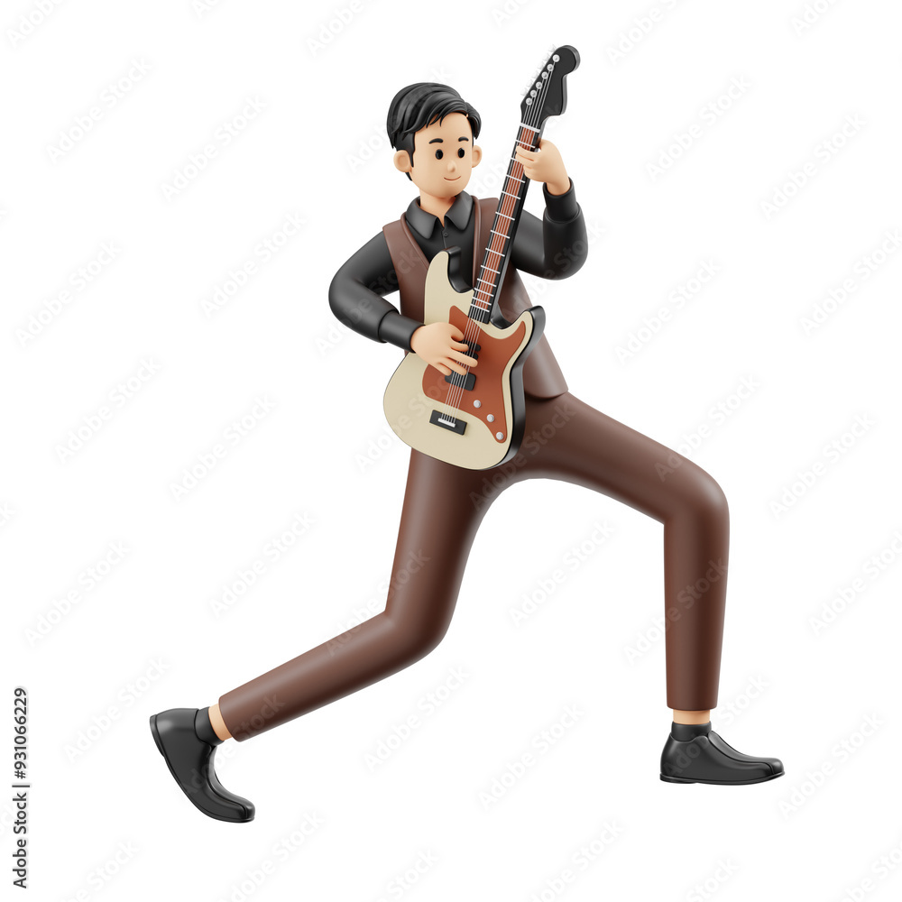 3D Character Male Musician Playing Electric Guitar 3D Character Male Musician Playing Electric Guitar