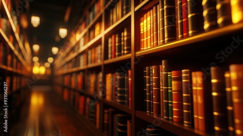 Wallpaper Mural A warm, inviting library with rows of bookshelves lined with antique books and soft lighting, perfect for reading and study. Torontodigital.ca