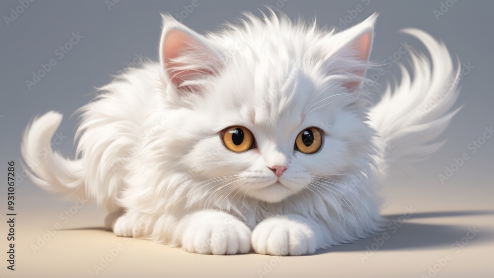 Obraz premium Fluffy white cat laying