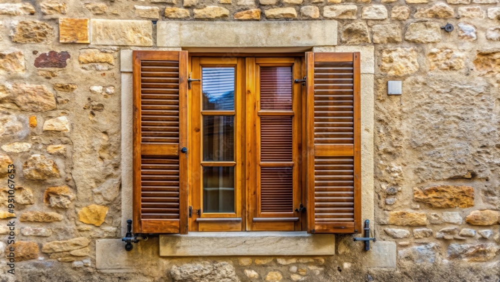 Closed window with wooden shutters on a charming historic building facade, window, shutters, closed, facade, architecture