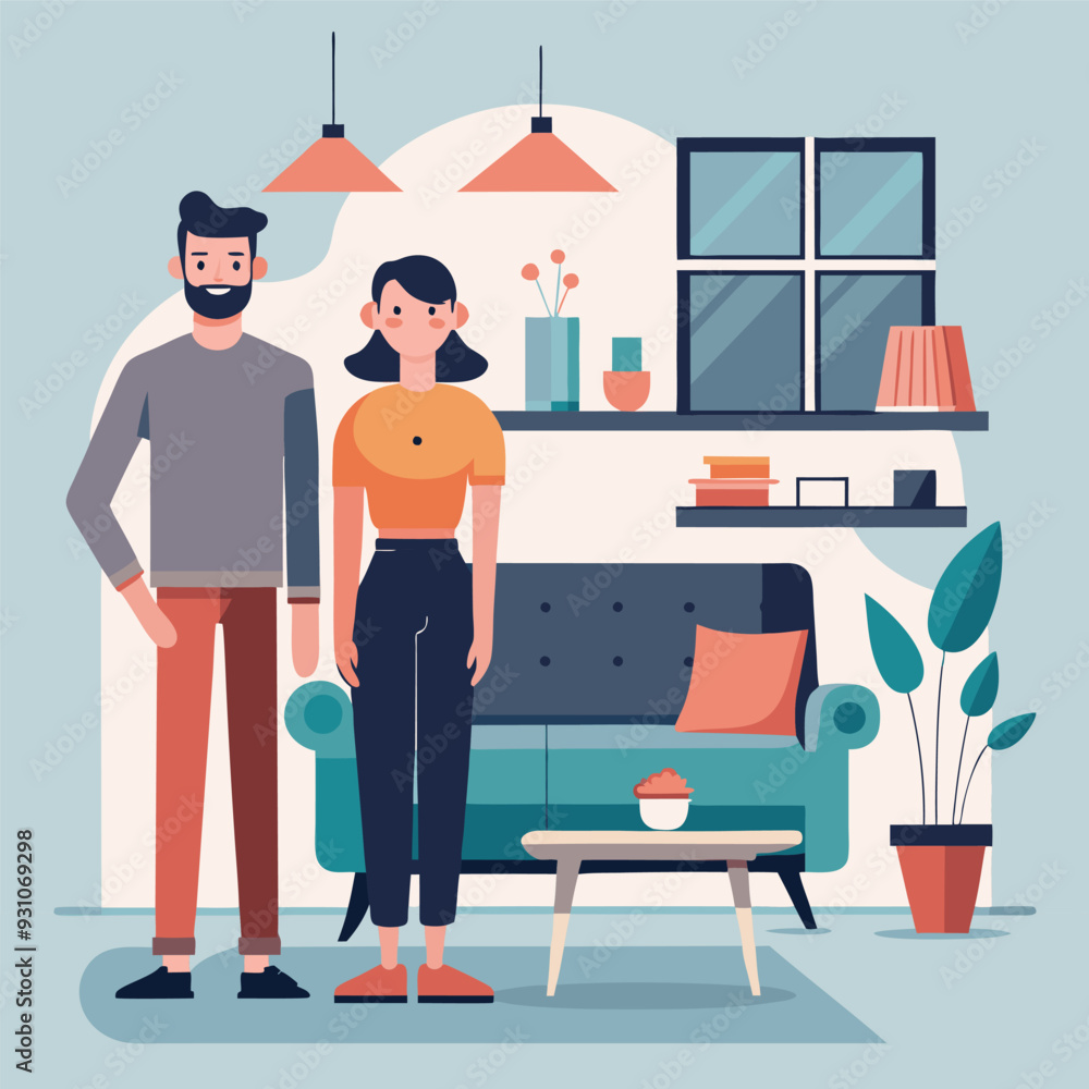 Vector Art Depicting a Man and Woman in a Room for Personal and Creative Projects Vector Art Depicting a Man and Woman in a Room for Personal and Creative Projects
