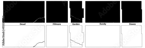 Garden, Fillmore, Deuel, Dundy and Dawes County, Nebraska (U.S. county, United States of America, USA, U.S., US) map vector illustration, scribble sketch map