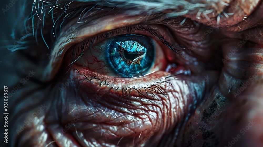 A Close-Up View of a Wrinkled Eye with Blue Iris A Close-Up View of a Wrinkled Eye with Blue Iris