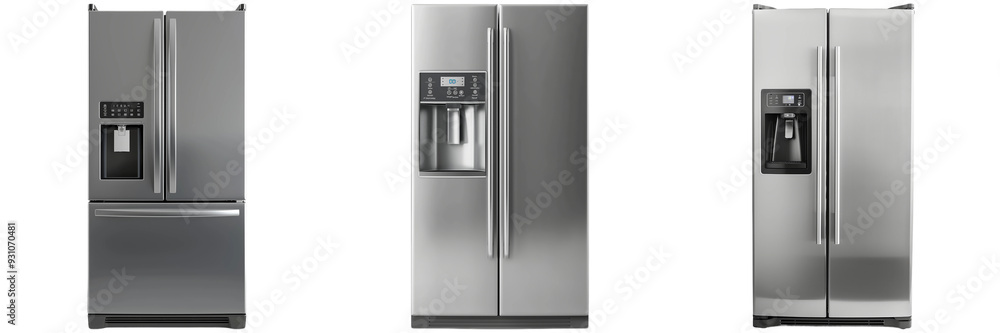 Collection of modern stainless steel refrigerators showcasing different styles and features Collection of modern stainless steel refrigerators showcasing different styles and features
