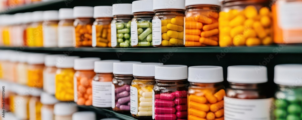 A vibrant display of vitamin bottles, with labels focused on metabolism, supplements, metabolism, vitamins collection A vibrant display of vitamin bottles, with labels focused on metabolism, supplements, metabolism, vitamins collection