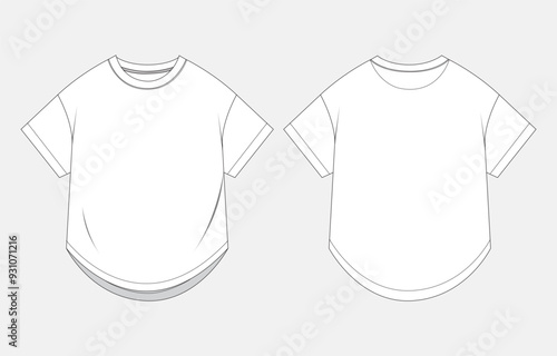 Fotografie T shirt tops blouse technical drawing fashion flat sketch vector illustration te