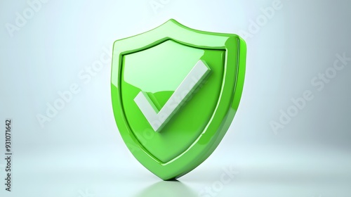 
cartoon 3d Icon safety shield check mark perspective . green symbol security safety icon. Checkmark in minimalistic style. 3d vector illustration. white background photo