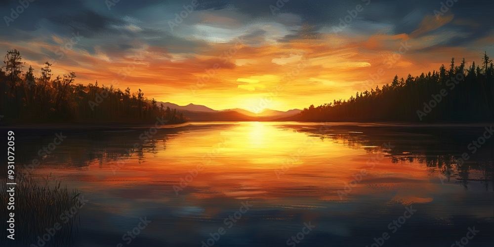 Obraz premium sunset over lake