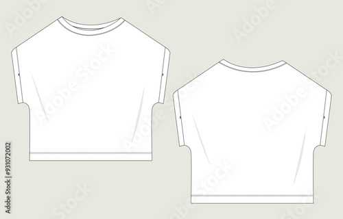 T shirt tops blouse technical drawing fashion flat sketch vector illustration template for ladies