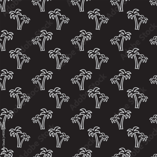 Tropical palm tree Seamless Vector Illustration pattern isolated on black background. Design for use all of fabric print wrapping paper and others. All over design ready to print.