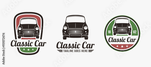 Set of Vintage retro emblem classic car logo on white background