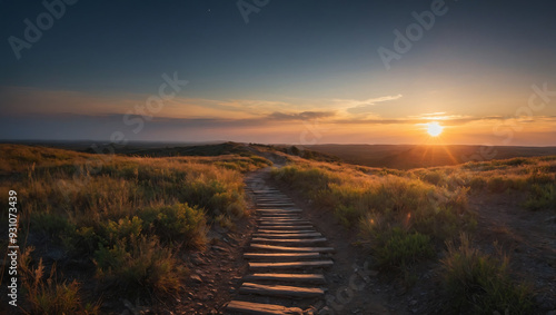 Wallpaper Mural Summer sunset over a country road with a grassy field, trees, and clouds in the sky Torontodigital.ca