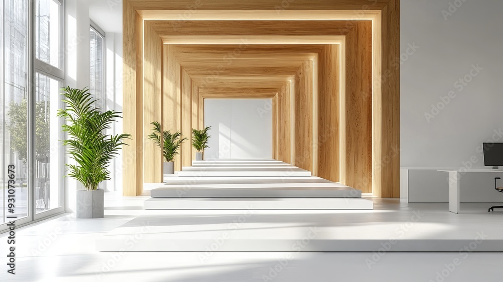 Abstract arrows ascending towards success, set against a minimalist modern office Abstract arrows ascending towards success, set against a minimalist modern office