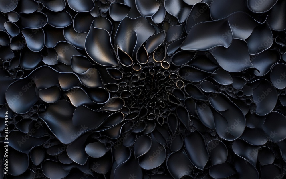 Obraz premium Intricate abstract design featuring dark, flowing shapes creating a mesmerizing visual texture and depth.