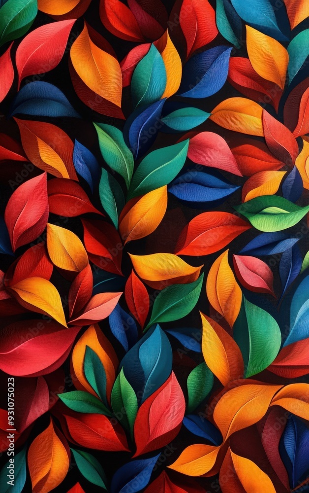 Vibrant leaves in various colors create a stunning visual display against a dark background, ideal for nature-inspired design. Vibrant leaves in various colors create a stunning visual display against a dark background, ideal for nature-inspired design.